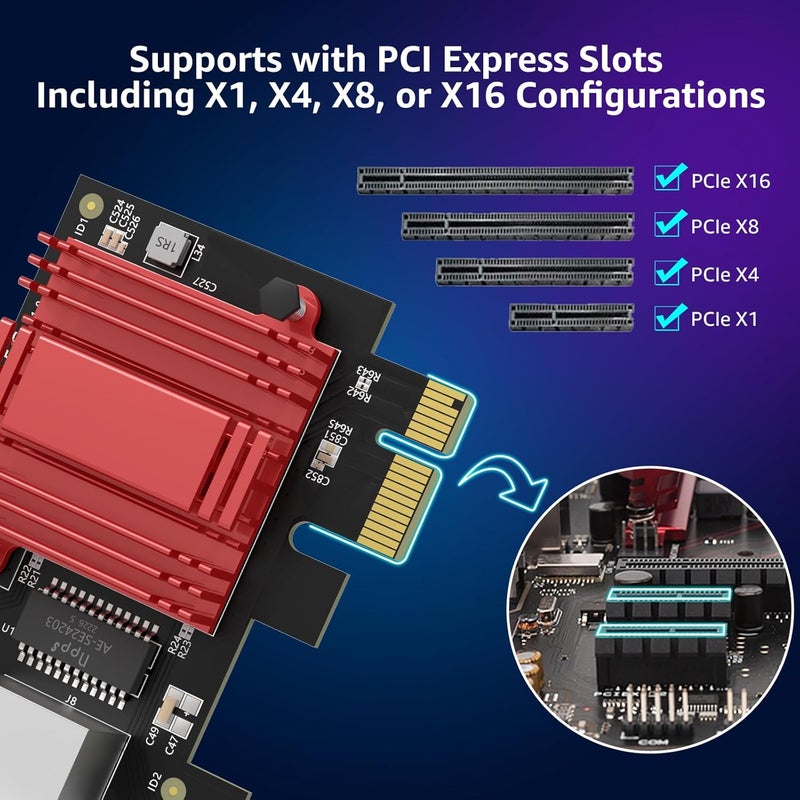 Vmin 2.5G Base-T PCIe Network Card with Realtek RTL8125B, 2.5G Base-T PCIe Network Adapter Supports Windows 11/10/8.1/8/7 & Linux OS - Image 3